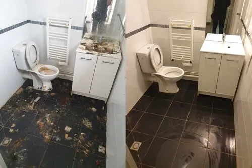 Salle de bain insalubre avant et après remise en état